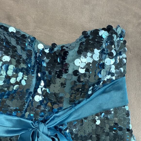 Scala Sequin Dress Blue Strapless Prom Formal Cocktail Fully Sequinned Size 6 - Picture 3 of 11
